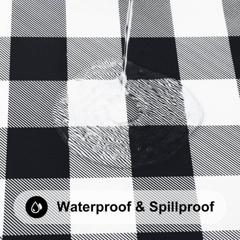Smiry Round Picnic Tablecloth  Elastic Waterproof Fitted Vinyl Tablecloths for 36""-44"" Tables  Flannel Backed Buffalo Plaid Table Cover for Dining  Camping  Outdoor  Black and White - Image 3